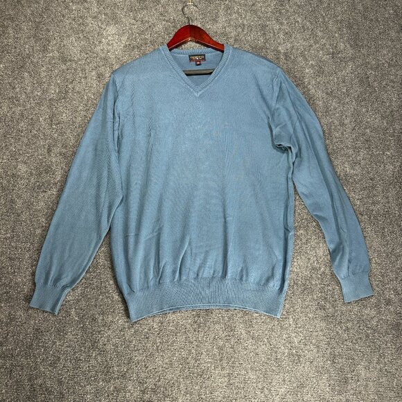 Cricket & Co Other - Cricket & Co Sweater Mens Medium Blue Cotton Italy Pullover Rib Hem Cuffs